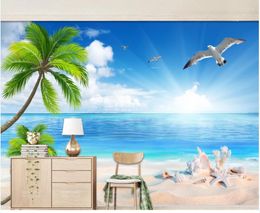 Wallpapers Custom Po 3d Behang Natuur Landschap Blauwe Hemel Witte Wolken Zeegezicht Kokospalm Muurschilderingen Voor Muren 3 D