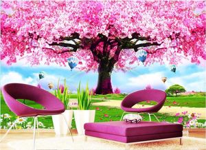 Papeles pintados personalizados Po 3d papel pintado rosa romántico flor de cerezo árbol decoración de la habitación pintura murales para paredes 3 D