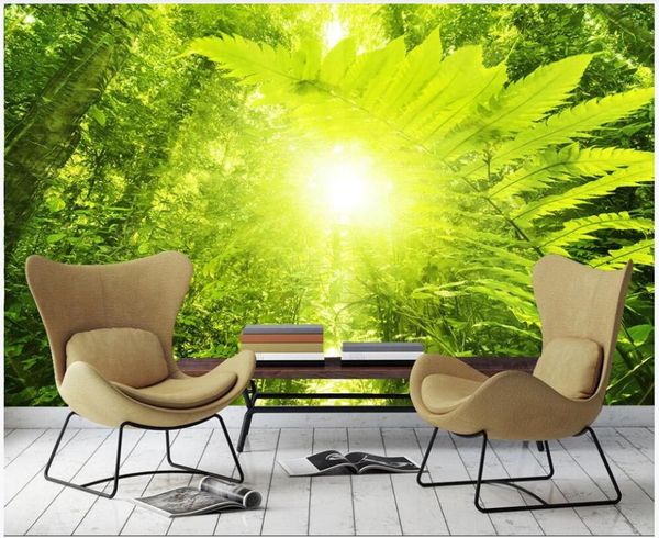 Fonds d'écran personnalisé Po 3d papier peint soleil fantaisie vert forêt HD paysage naturel décor à la maison peintures murales pour murs 3 D