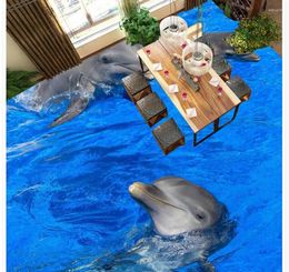 Wallpapers Custom Po Floor 3D Wallpaper Modern Art Dolphin Playing Tiles Painting zelfklevende PVC