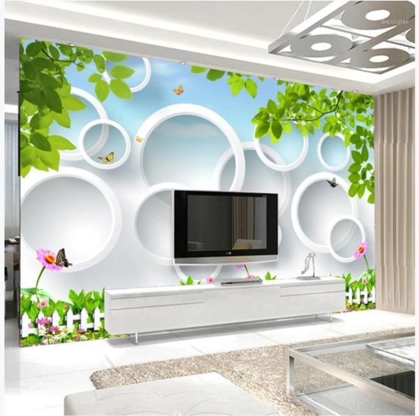 Fondos de pantalla personalizados Po para paredes 3 D paisaje idílico Mural círculo hojas Tv Fondo pintura de pared decoración de sala de estar