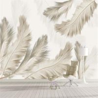 Papiers peints personnalisés Po pour murs 3D peintures murales stéréoscopiques papiers peints plumes gris clair salon décor à la maison papiers peints