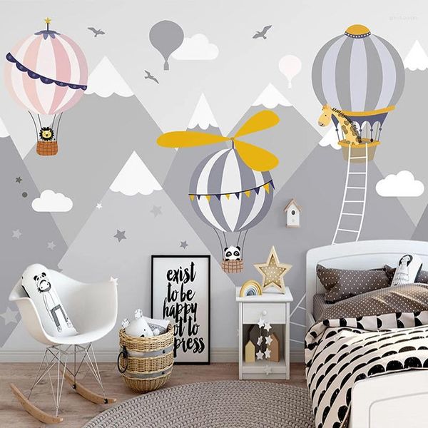 Fondos de pantalla personalizados Po pintado a mano dibujos animados globo de aire Animal niños habitación Interior dormitorio decoración Mural papel tapiz para niños