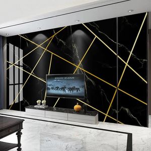 Fondos de pantalla Personalizado Po Mural 3D Líneas geométricas doradas Patrón de mármol negro Sala de estar TV Fondo Decoración para el hogar Papel tapiz Murales ModernWallpa