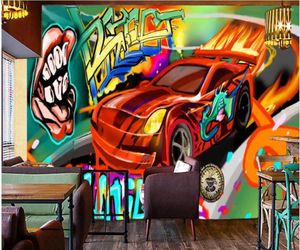 Fonds d'écran personnalisé Po Mural 3d papier peint rétro nostalgique Graffiti voiture mur peinture Bar salle à manger peintures murales pour murs 3 D