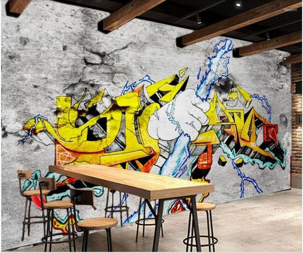 Fonds d'écran Personnalisé Po Mural 3d Papier Peint Rétro Nostalgique Graffiti Bar Salle À Manger Salon Décor À La Maison Pour Les Murs 3 D