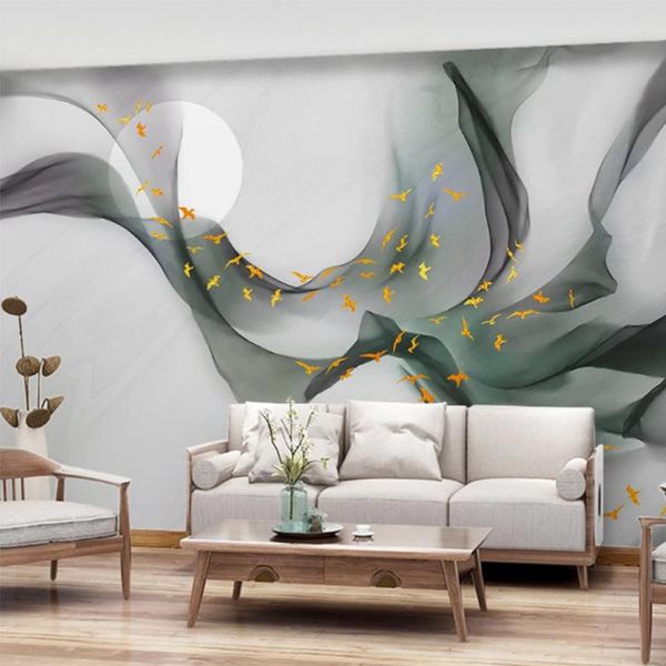 Fonds d'écran Personnalisé Po Mural Encre Chinoise Peint À La Main Paysage Conception Artistique Zen Fond D'écran Pour Chambre Décor À La Maison