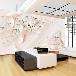 Fondos de pantalla Personalizado Po Mural Moderno 3D Creativo Cinta Rosa Seda Pintura de la pared Diamante Joyería Decoración Autoadhesivo Papel tapiz Dormitorio