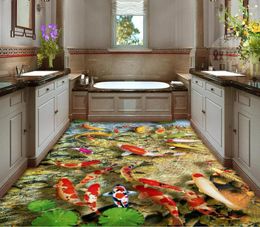 Fonds d'écran personnalisés PO PO auto-adhésif 3d plancher PVC imperméable Lotus Carp Wallpaper Home Decoration
