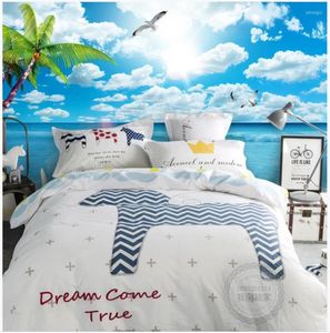 Wallpapers Custom Po Wallpaper 3D Mural for Walls 3 D Blue Sky en White Clouds Beach Seas Fearap TV Achtergrond Wall Paper