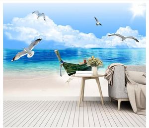 Papeles pintados personalizados Po papel tapiz 3d murales cielo azul nubes blancas paisaje marino TV Fondo papeles tapiz para decoración para sala de estar