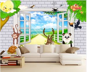 Fonds d'écran Personnalisé Po Papier Peint 3d Peintures Murales Pour Les Murs 3 D Brique Mur Fenêtre Paysage Belle Bande Dessinée Chambre D'enfant Papiers Peints
