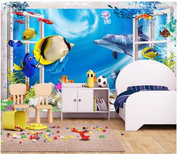 Papier peint personnalisé Po papier peint 3d peintures murales pour murs 3 D à l'extérieur de la fenêtre paysage monde sous-marin décoration de chambre d'enfants