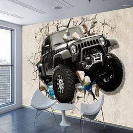 Fonds d'écran personnalisés Po Fond d'écran 3D stéréoscopique Jeep voiture cassée murale salon enfants garçons chambre papier décoratif