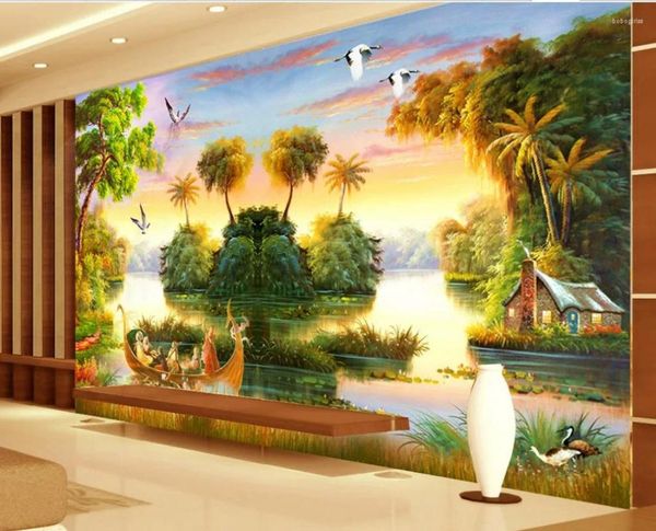 Fonds d'écran PO Custom PO Fond d'écran 3D Stéréoscopique subtropicale Rainforest Peinture TV Fond.
