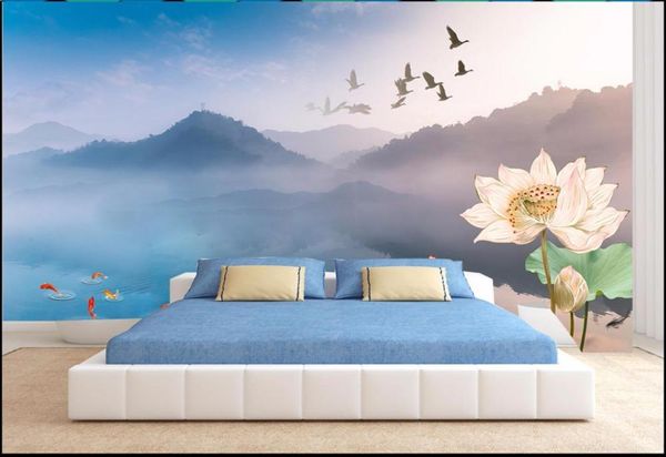 Fonds d'écran personnalisé Po papier peint 3d peintures murales Style chinois moderne paysage Mural oiseau toile de fond peinture décorative