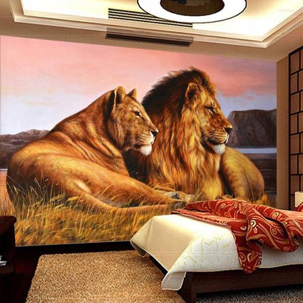 Fonds d'écran personnalisés Po Fond d'écran Africain Prairie Lion Salon Chambre Fond Mur Papier Décor Peinture Animaux Mural De Parede 3D