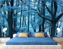 Wallpapers op maat Po Wallpaper Prachtig landschap Blauw bos Bos 3D Drie D Grote achtergrondmuur