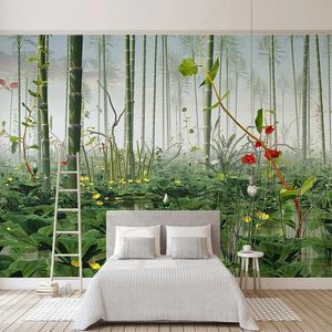 Fonds d'écran PO CUSTUS PO PAPER PAUTURE CHINOS STYLE 3D LOTUS BAMBOO FORESSE PLANDSCAPE MURAL SOIL SOI