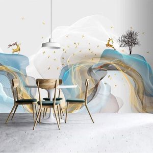 Wallpapers Custom Po Wallpaper Chinese stijl Moderne 3D Abstract Line Ink Landschap Elk achtergrond Wall Mural Living Room Papel de Parede