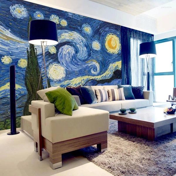 Fondos de pantalla Custom Po Wallpaper Classic Abstract Starry Sky Pintura al óleo 3D Mural de pared Restaurante Galería Sala de estar Paisaje Fresco