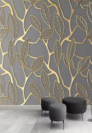 Wallpapers Custom Po Wallpaper voor muren 3d stereoscopische gouden boombladeren woonkamer tv -achtergrond muur muurschildering creatief papier 3D1687180