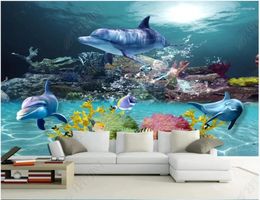 Fonds d'écran PO personnalisé PO Fond d'écran pour murs 3 d peintures murales Dolphin TV peinture murale de Méditerranée Dreamy Underon World Mural Papers