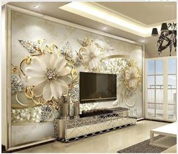 Wallpapers Custom Po Wallpaper for Walls 3 D Muur Moderne Luxe Golden 3D Europees Patroon Sieraden TV Achtergrond Wall Papers Home Decor