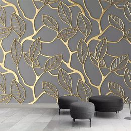 Wallpapers Aangepaste Po Behang Voor Muren 3D Stereoscopische Gouden Boom Bladeren Woonkamer TV Achtergrond Muurschildering Creatief Papier 3DWallpapers