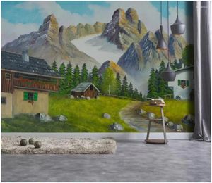 Fonds d'écran PO personnalisé PO Fond d'écran pour murs 3 d Paysage d'huile européen fond de paysage mur petit village pastoral hauts montagnes