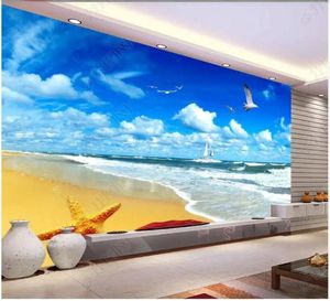 Fonds d'écran PO personnalisé PO Fond d'écran pour murs 3D Murale Murale Méditerranée Décoron Blue Sky White Clouds Paint Décoratif TV Back