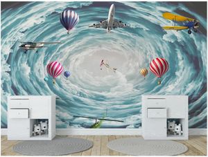 Fonds d'écran Personnalisé Po Papier Peint Pour Les Murs 3 D Mural 3d Stéréo Ciel Avion Ballon Enfants Chambre Fond