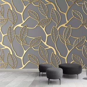 Wallpapers Aangepaste Po Behang Voor Muren 3D Stereoscopische Gouden Boom Bladeren Woonkamer TV Achtergrond Muurschildering Creatief Papier 3DWallpapers