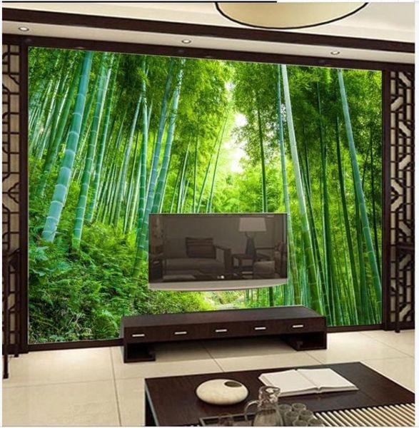 Fondos de pantalla Papel pintado Po personalizado para paredes Mural 3 D Sala de estar Paisaje rural Fondo de bosque de bambú Papeles de pared