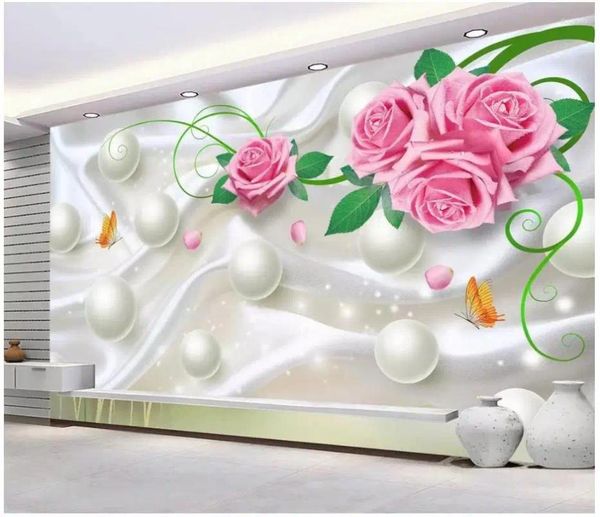 Fondos de pantalla Papel tapiz PO personalizado para paredes Murales 3 D Mural de flores rosas 3D TV Fondo Papeles de pared Decoración para sala de estar