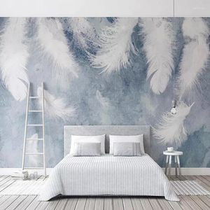 Wallpapers op maat Po behang moderne 3D Chinese inkt handgeschilderde veren muurschilderingen behang woonkamer slaapkamer papel de parede decor