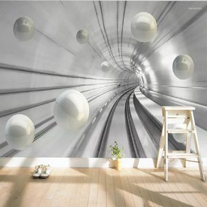 Fonds d'écran personnalisés Po Fond d'écran moderne abstrait tunnel espace sphère 3D fond mural salon chambre décor à la maison papiers