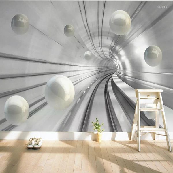 Fondos de pantalla Custom PO Wallpaper Moderno Túnel abstracto Esfera espacial Fondo 3D Mural de pared Sala de estar Dormitorio Decoración para el hogar Papeles