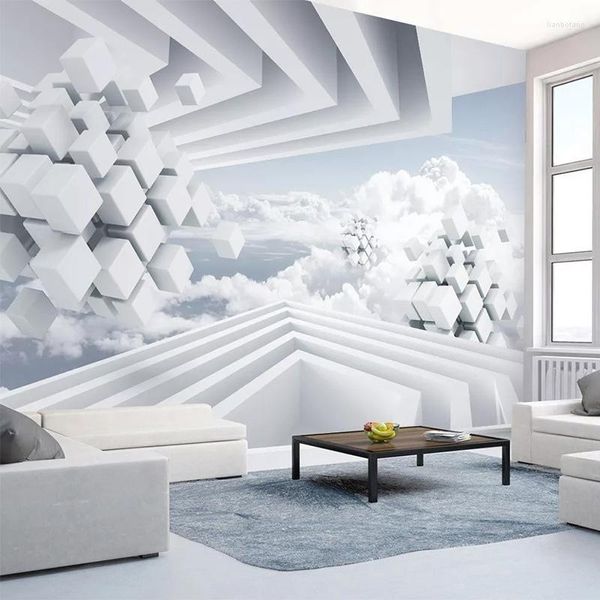 Papel pintado personalizado Po papel pintado moderno espacio abstracto cielo azul y nubes blancas murales sala de estar estudio autoadhesivo impermeable pegatina
