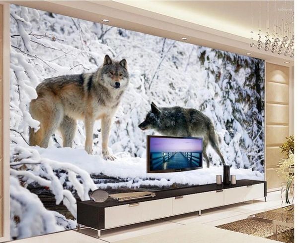 Fonds d'écran personnalisés Po Fond d'écran Snow Wolf Moderne Minimaliste TV Fond 3D Murale