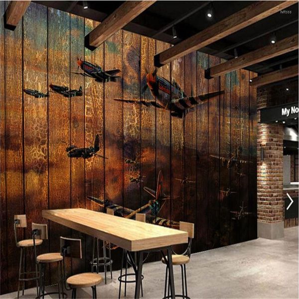 Fondos de pantalla personalizados Retro Fighter pintura al óleo 3D Po Cafe restaurante Bar decoración Industrial tablero de madera Fondo papel de pared