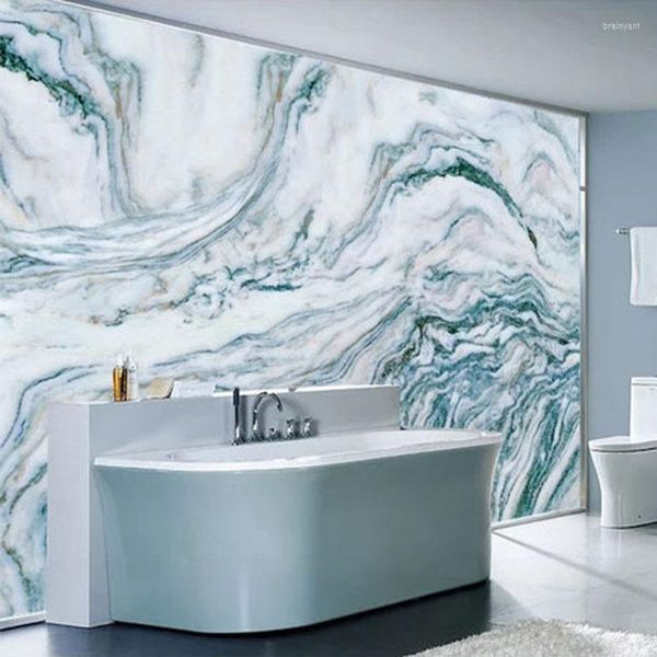 Fondos de pantalla Personalizado Autoadhesivo Baño Mural Wallpaper Moderno Azul Mármol Tinta Paisaje Etiqueta PVC Impermeable Decoración para el hogar Papel de Parede