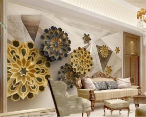 Fonds d'écran Papier peint auto-adhésif personnalisé Mode Polygon 3D Rétro Fleur abstraite TV Fond Mur Salon Chambre Peintures murales imperméables