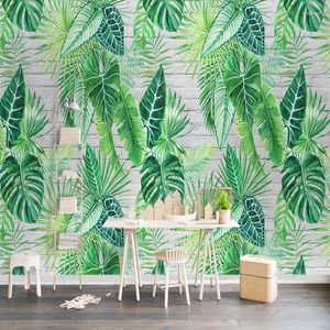Papier peint auto-adhésif personnalisé 3D plante tropicale feuilles vertes peintures murales salon fond décoration murale papiers d'art abstrait