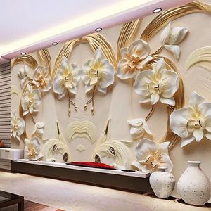 Wallpapers aangepaste zelfklevend behang 3D reliëf vlinder orchidee achtergrond muurschildering woonkamer tv -bank klassiek thuisdecor waterdicht
