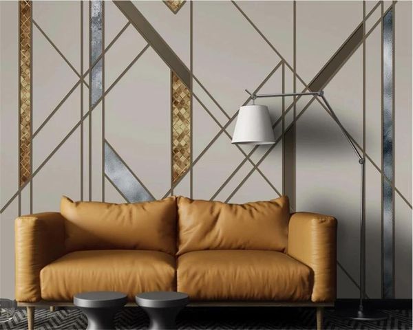 Papier peint auto-adhésif personnalisé 3D nordique Simple personnalité abstraite géométrique ligne carré TV fond décoration étanche