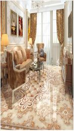 Wallpapers Aangepaste zelfklevende waterdichte 3D -vloer behang Wandstickers Europese stijl Luxe marmeren marmeren patroon Tegel Parquet F3879691