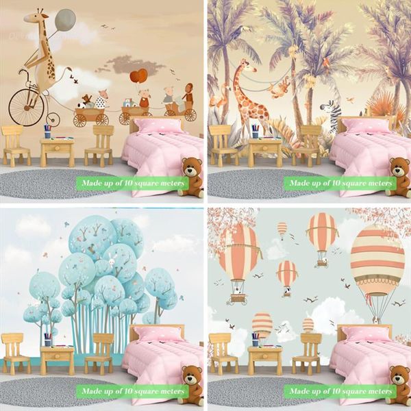 Fondos de pantalla Tamaño personalizado 3D Jungle Wallpaper Murals Giraffe Animales para niños Raras Balas de árbol de árbol Papelas de dibujos animados decoración del hogar