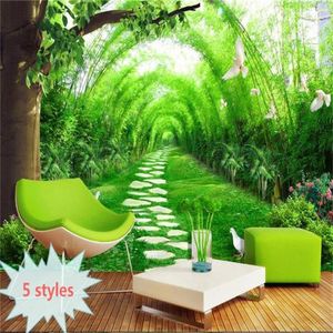 Fonds d'écran taille personnalisée 3d Po papier peint Mural salon vert bambou forêt paysage photo canapé TV toile de fond pour mur