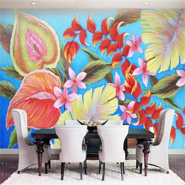 Fonds d'écran Taille personnalisée 3D Po Papier peint Mural Salon Chambre Plante tropicale et fleur Image Canapé TV Toile de fond pour mur